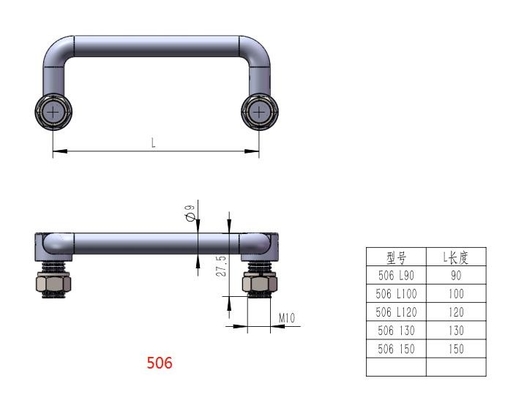 L100 SS304の折る引きのステンレス鋼のハンドル90度